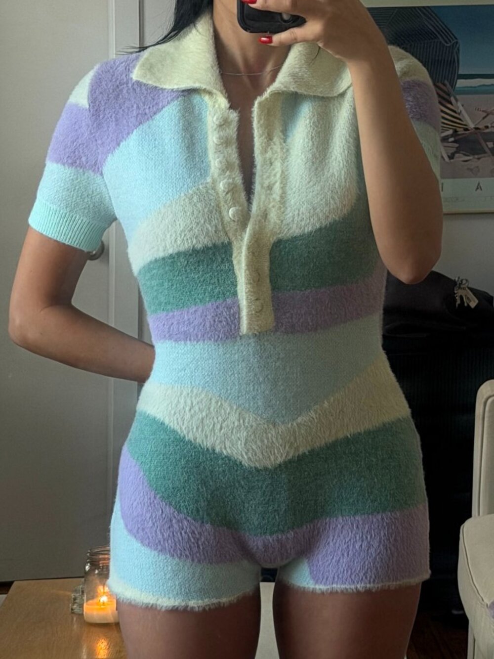 House of Sunny Pastel Knit Romper — XS/S